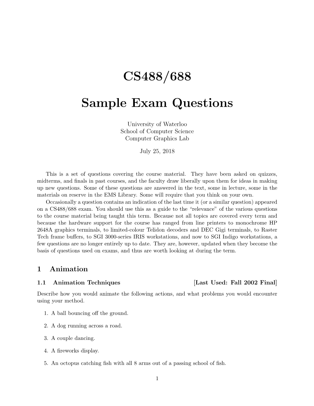 CS488/688 Sample Exam Questions