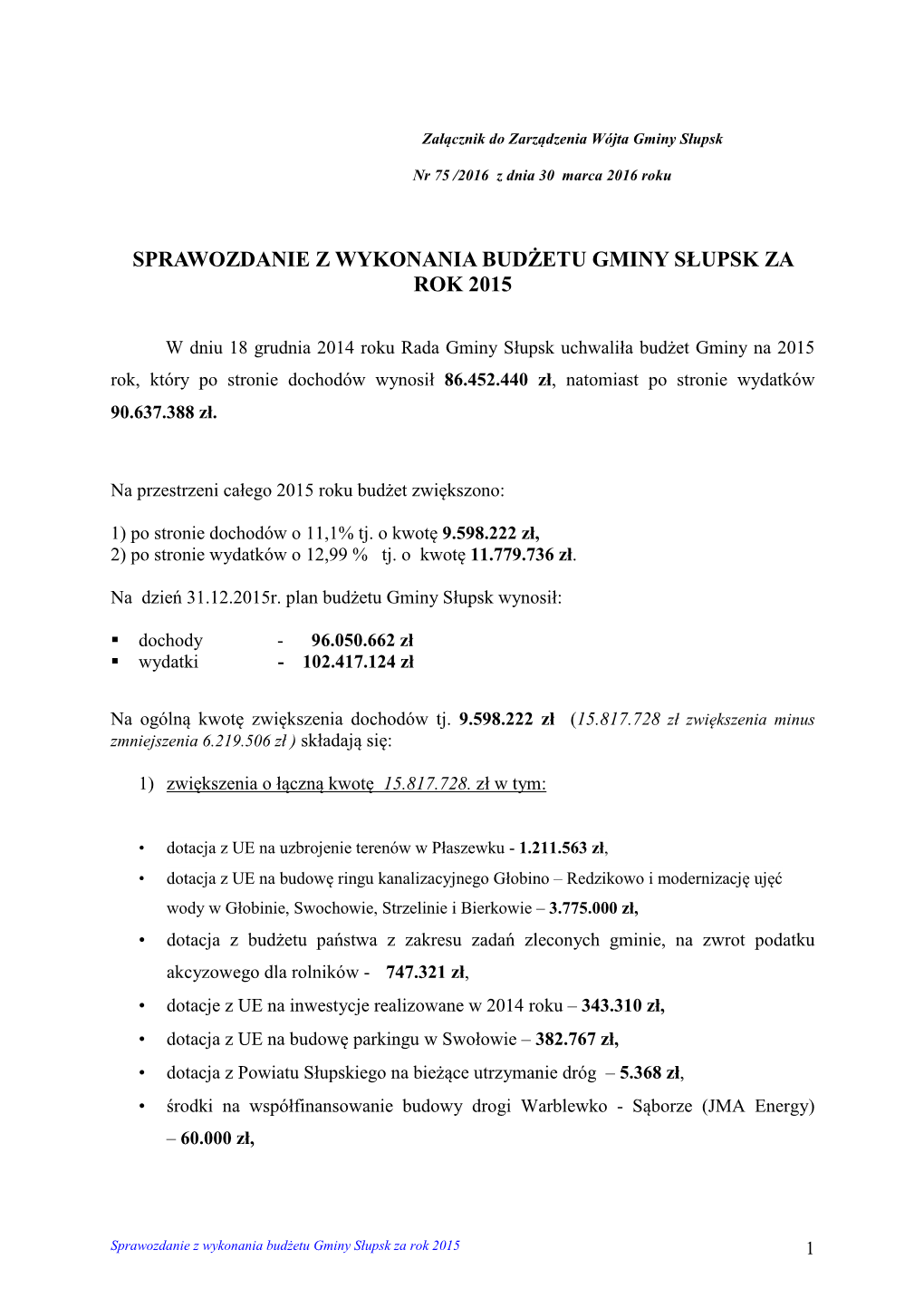Sprawozdanie Z Wykonania Budżetu Gminy Słupsk Za