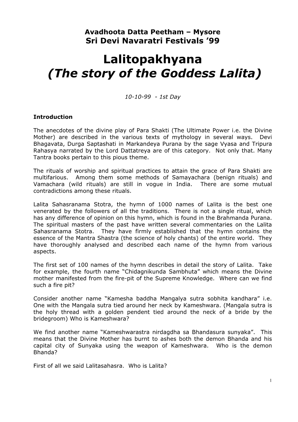 99 Lalitopakhyana (The Story of the Goddess Lalita)