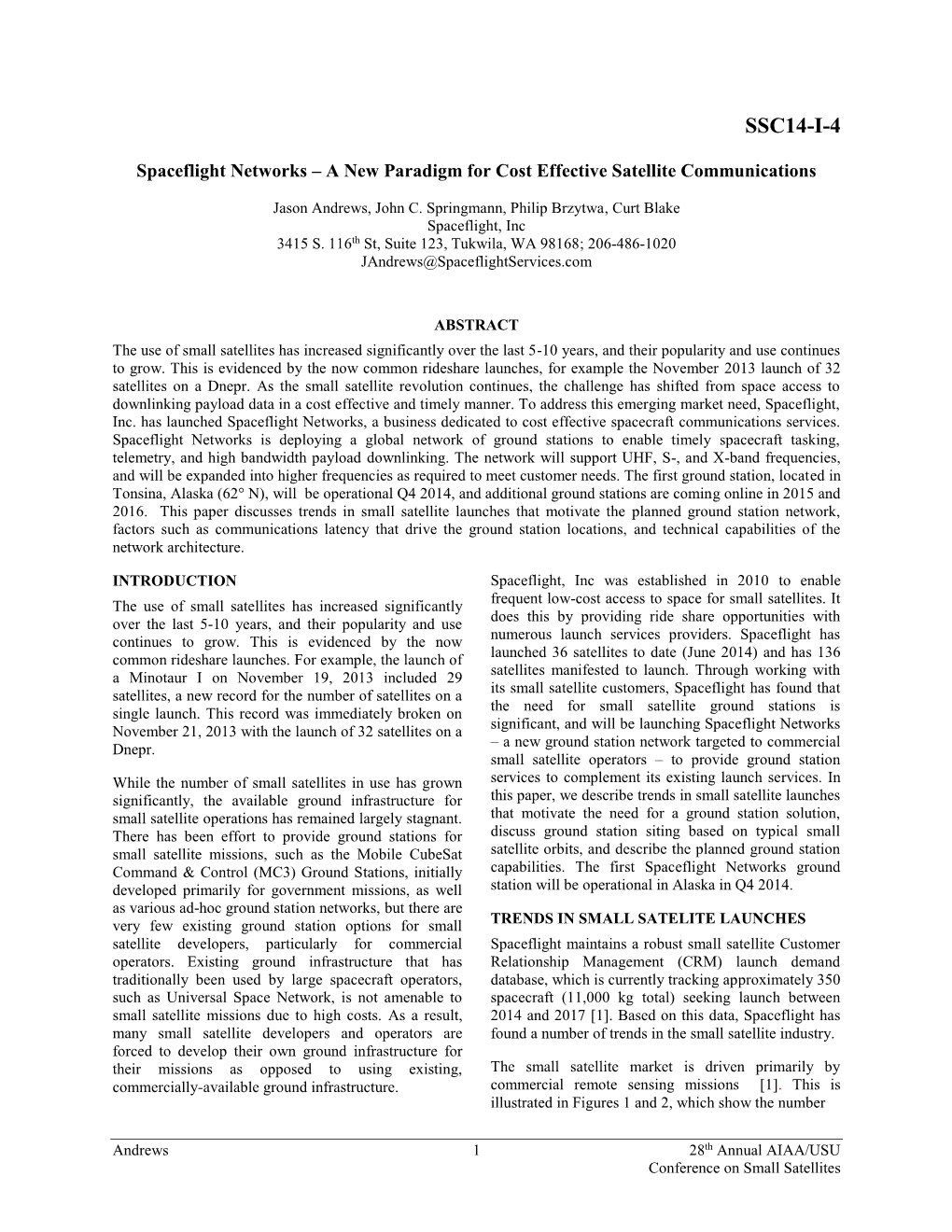 Spaceflight Networks–A New Paradigm for Cost Effective Satellite