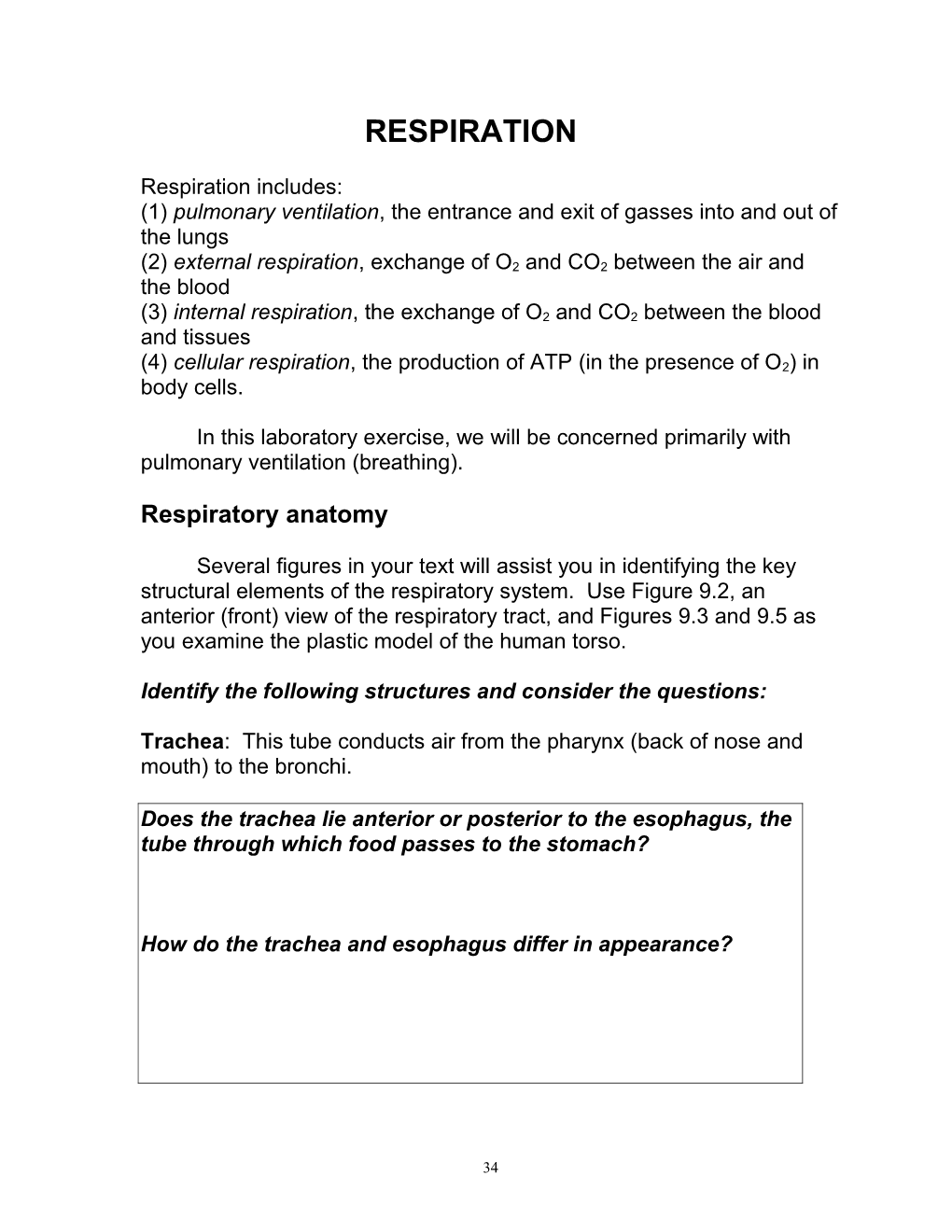 (2) External Respiration, Exchange of O2 and CO2 Between the Air and the Blood