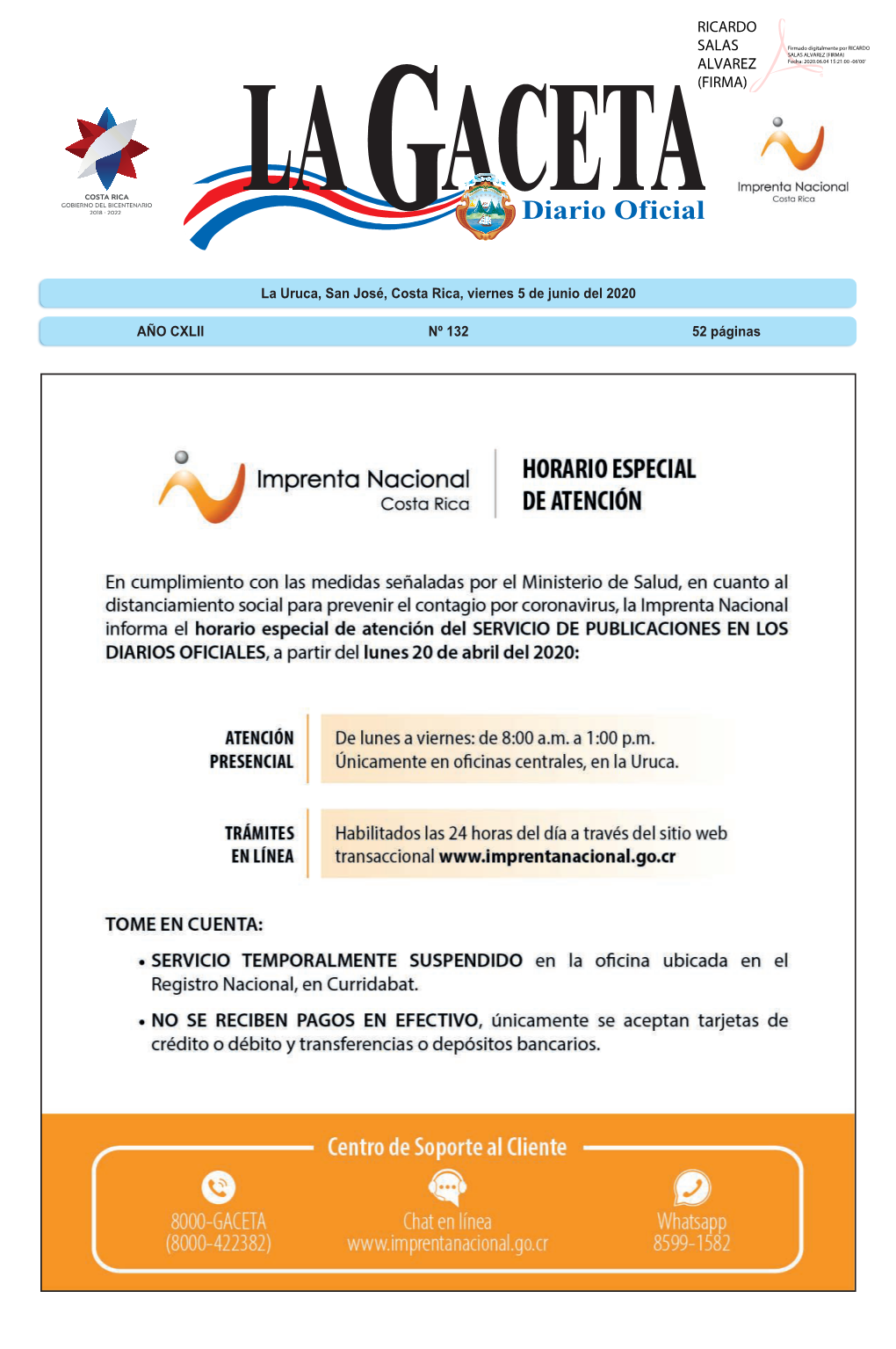 LA GACETA N° 132 De La Fecha 05 06 2020