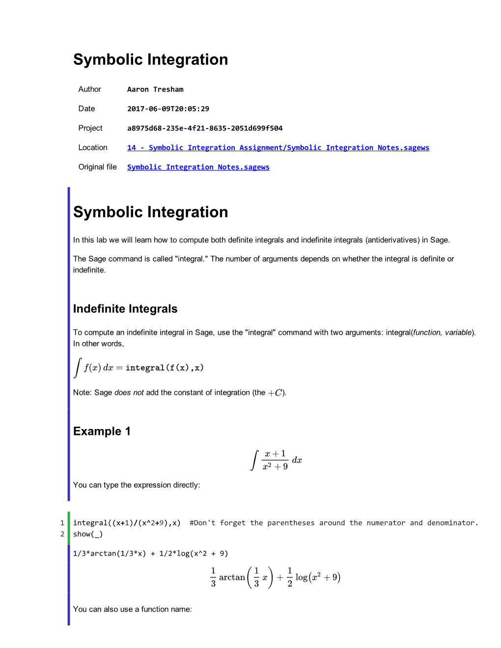 Symbolic Integration