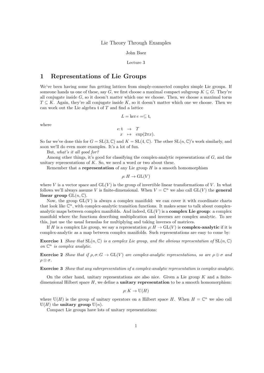 1 Representations of Lie Groups