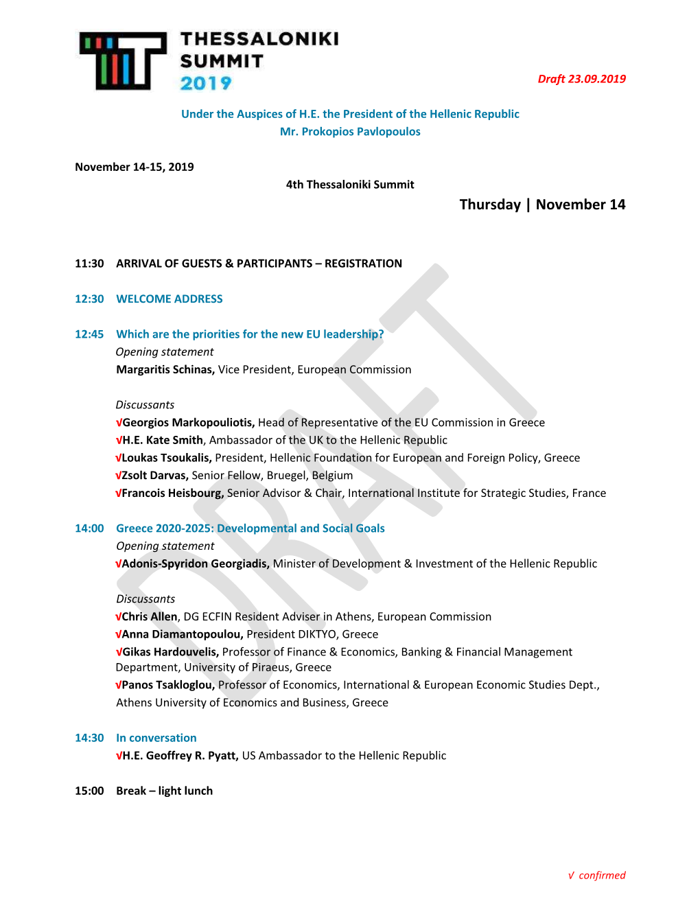 November 14-15, 2019 4Th Thessaloniki Summit Thursday | November 14