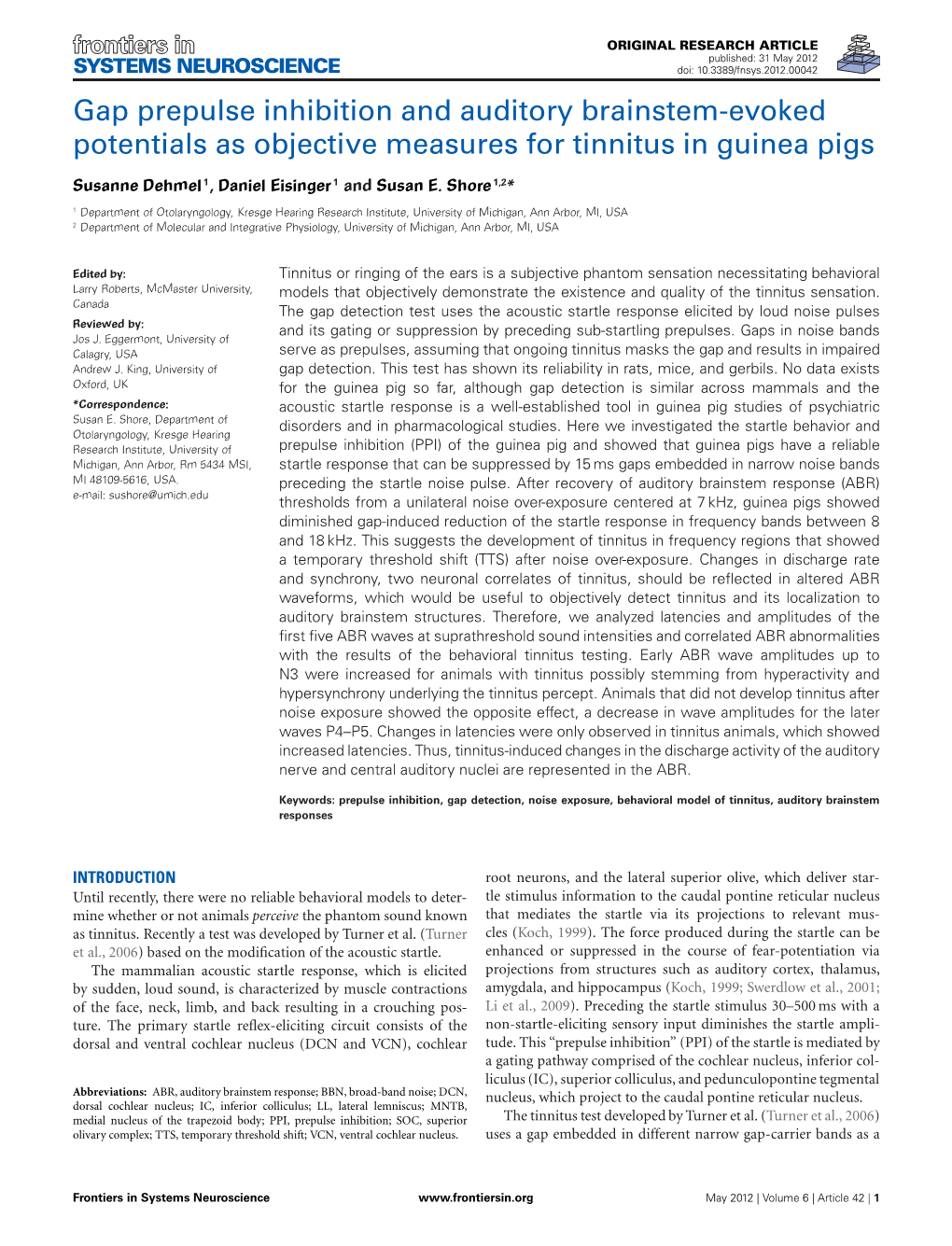 Gap Prepulse Inhibition and Auditory Brainstem-Evoked Potentials As Objective Measures for Tinnitus in Guinea Pigs