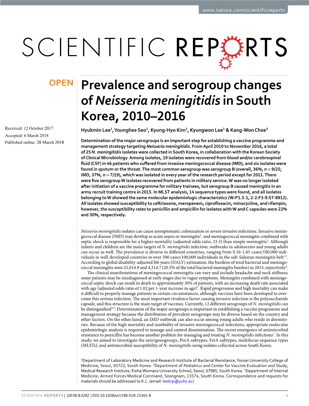 Prevalence and Serogroup Changes of Neisseria