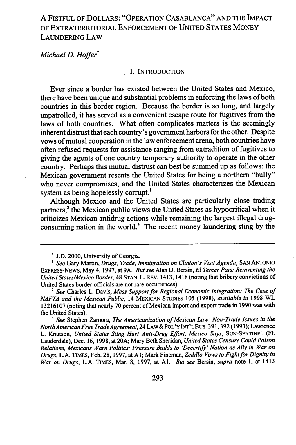 Operation Casablanca" and the Impact of Extraterritorial Enforcement of United States Money Laundering Law