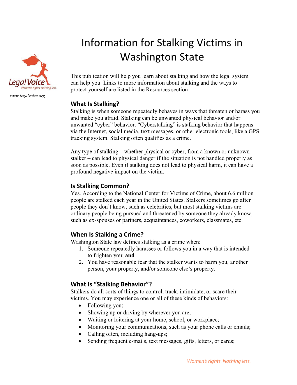 Information for Stalking Victims in Washington State