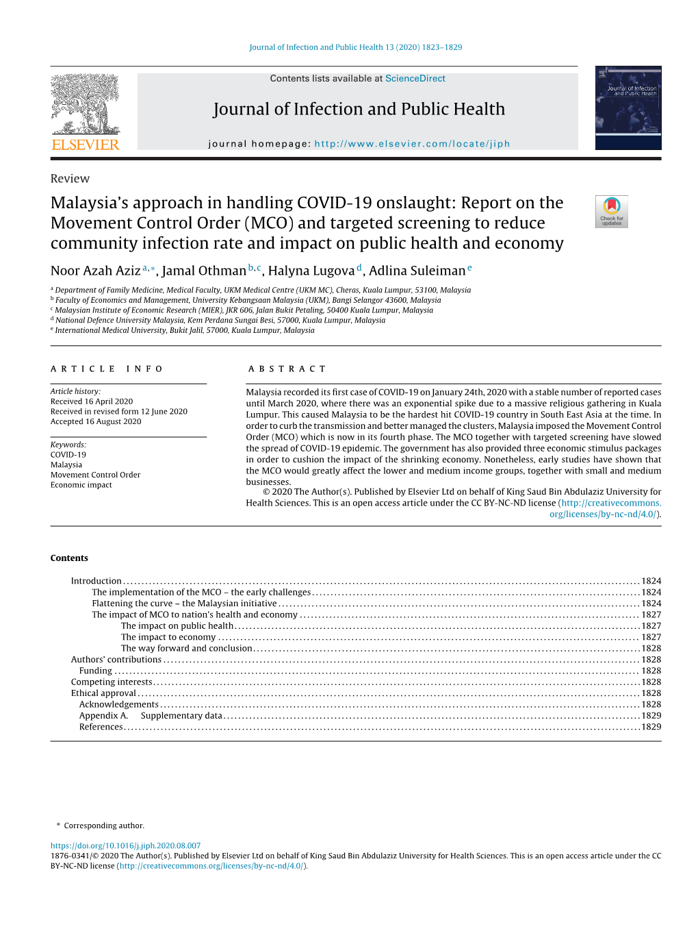 Malaysia's Approach in Handling COVID-19 Onslaught: Report on The