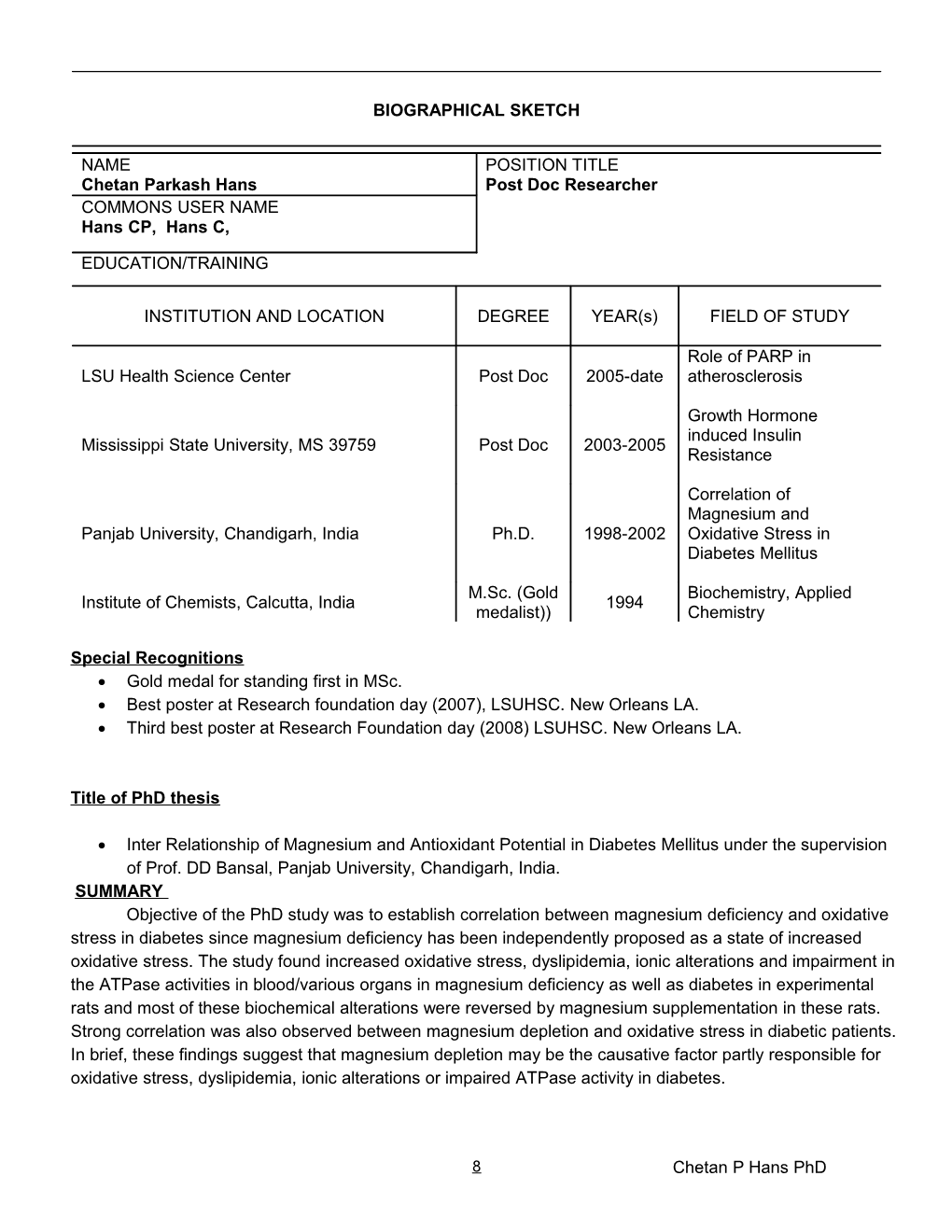 PHS 398 (Rev. 9/04), Biographical Sketch Format Page s4