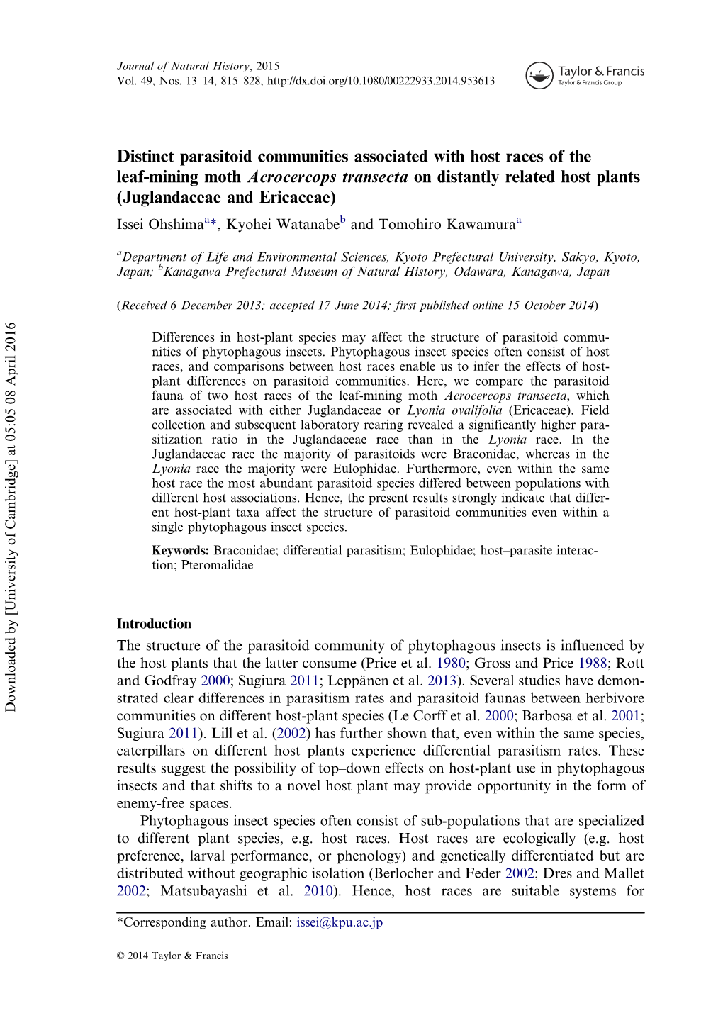 Distinct Parasitoid Communities Associated with Host Races of The