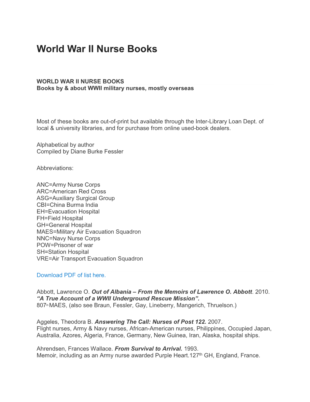 World War II Nurse Books