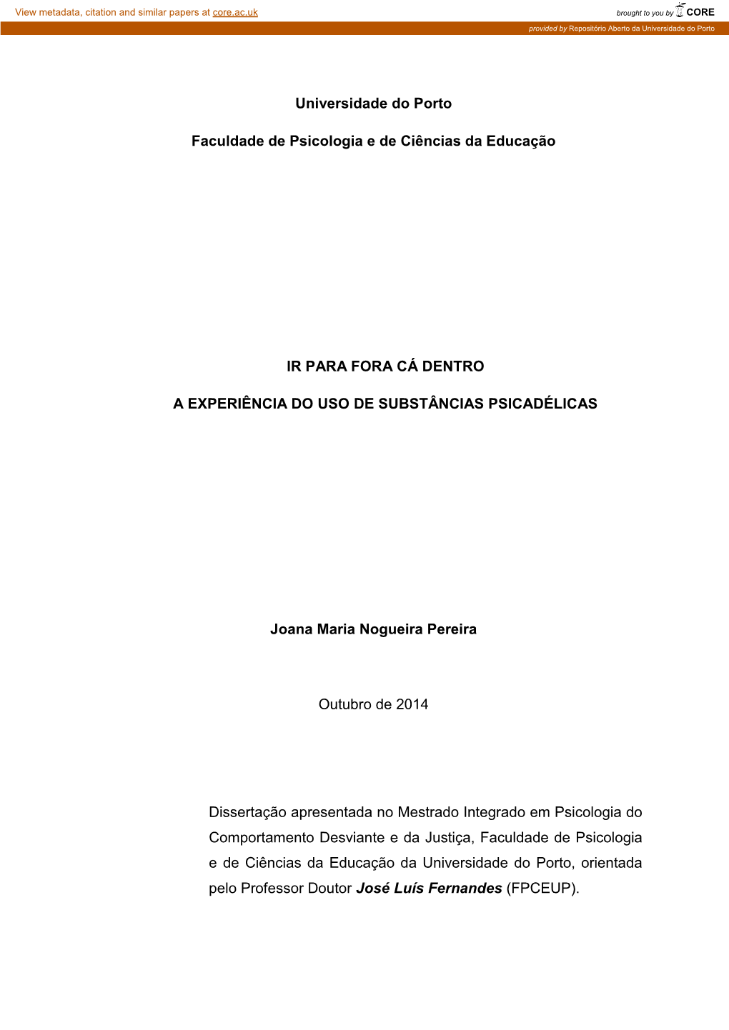 Universidade Do Porto Faculdade De Psicologia E De Ciências Da