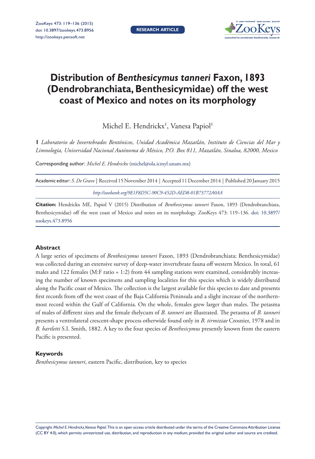 Dendrobranchiata, Benthesicymidae) Off the West Coast of Mexico and Notes on Its Morphology