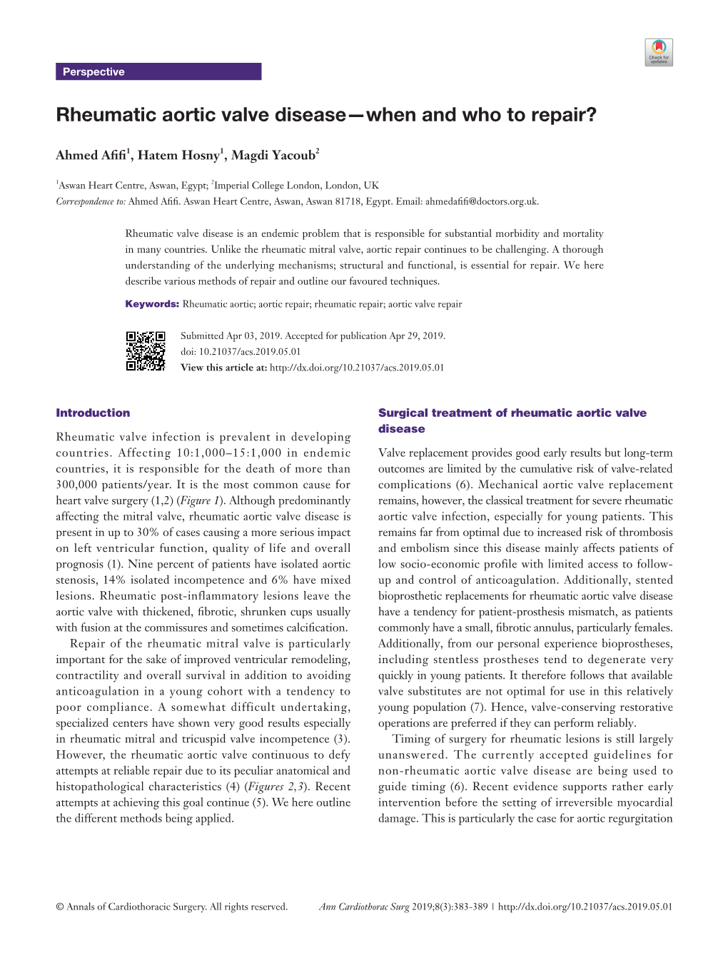 Rheumatic Aortic Valve Disease—When and Who to Repair?