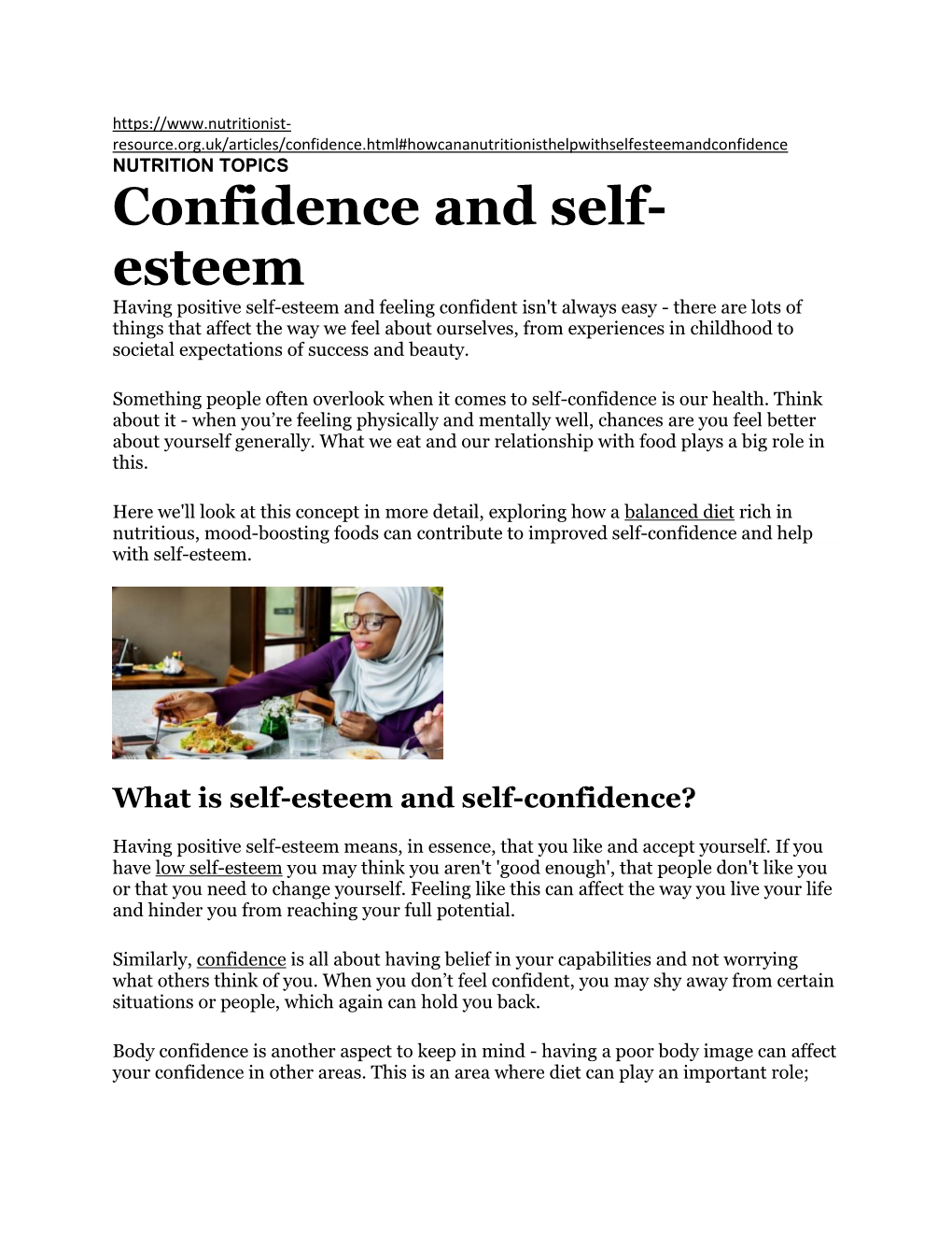 Confidence and Self- Esteem