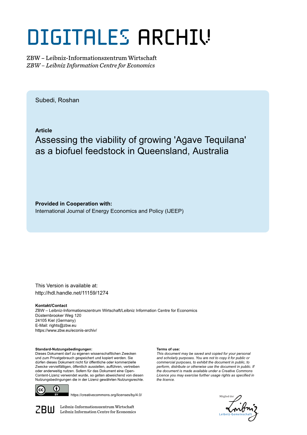 Agave Tequilana' As a Biofuel Feedstock in Queensland, Australia