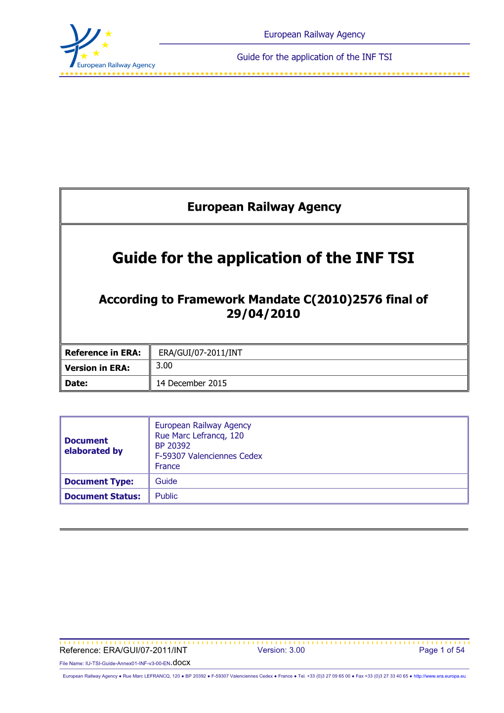 Guide for the Application of the INF TSI