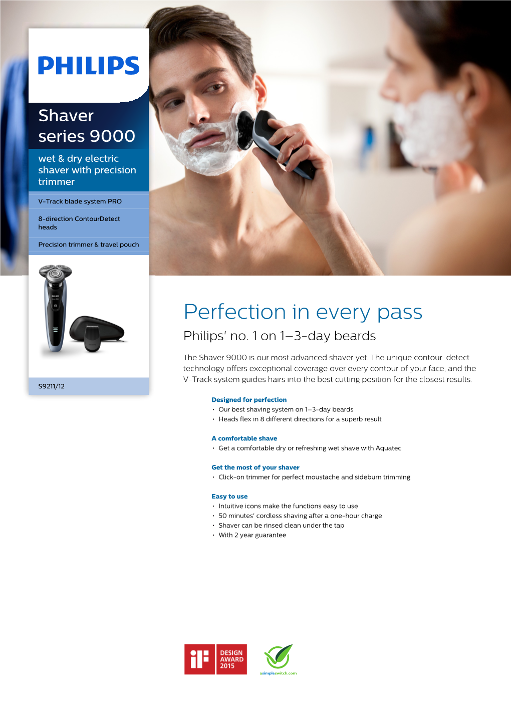 S9211/12 Philips Wet & Dry Electric Shaver with Precision Trimmer