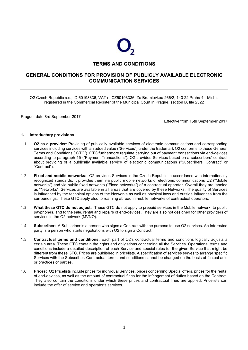 General Conditions for Provision of Publicly Available Electronic Communication Services
