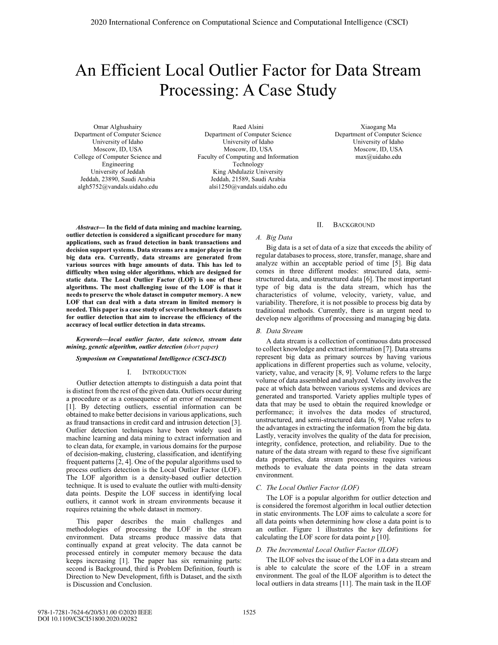 An Efficient Local Outlier Factor for Data Stream Processing: a Case Study