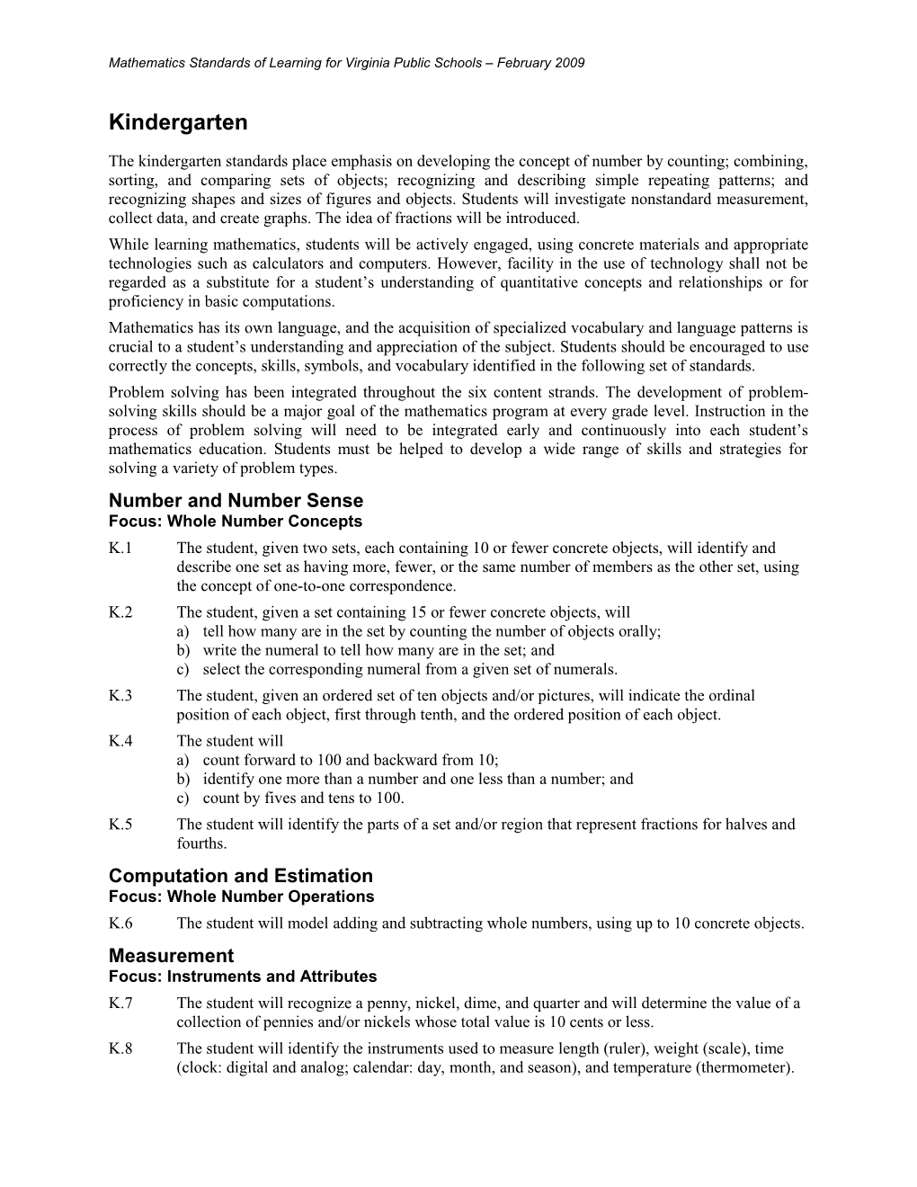 Mathematics Standards of Learning for Virginia Public Schools February 2009 s1