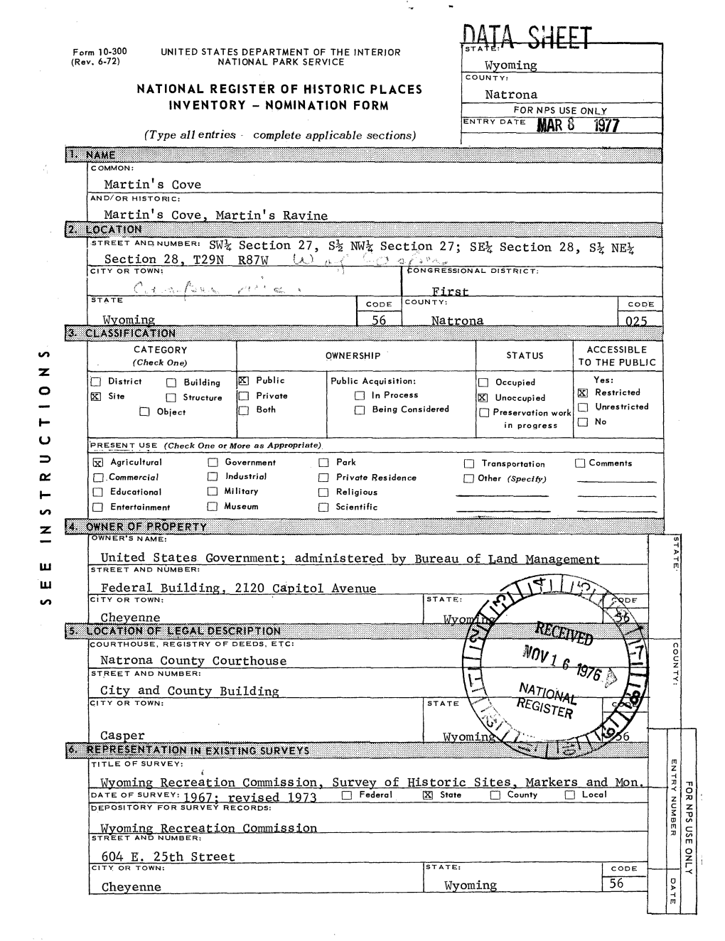 Martin's Cove National Register Form Size