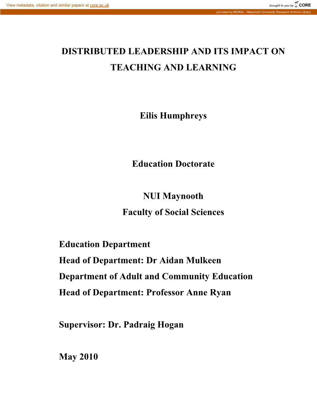 Distributed Leadership and Its Impact on Teaching and Learning