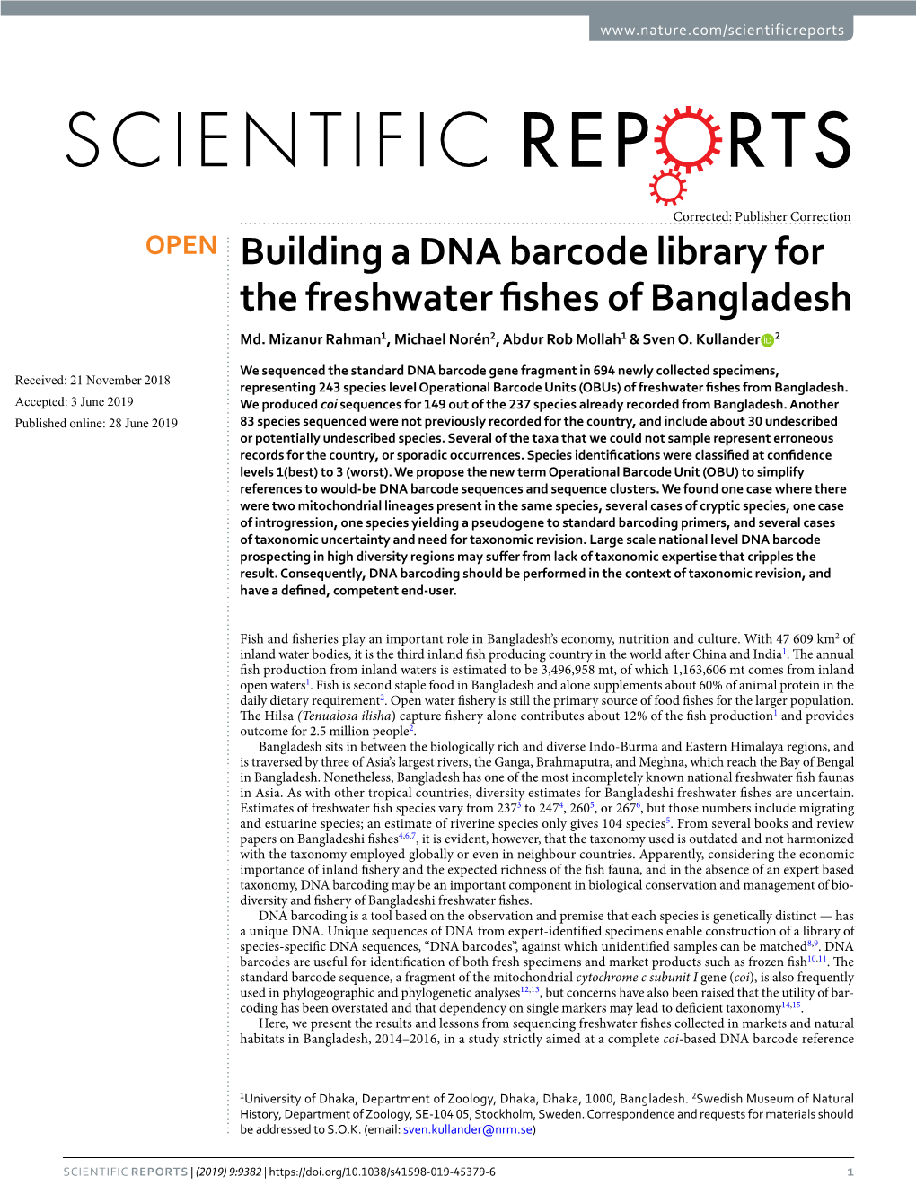 Building a DNA Barcode Library for the Freshwater Fishes of Bangladesh