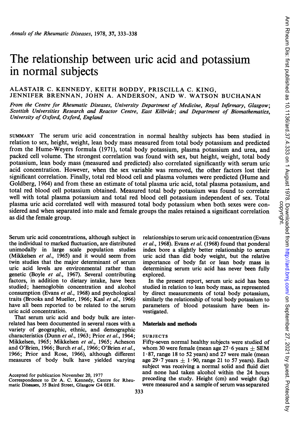 The Relationship Between Uric Acid and Potassium in Normal Subjects