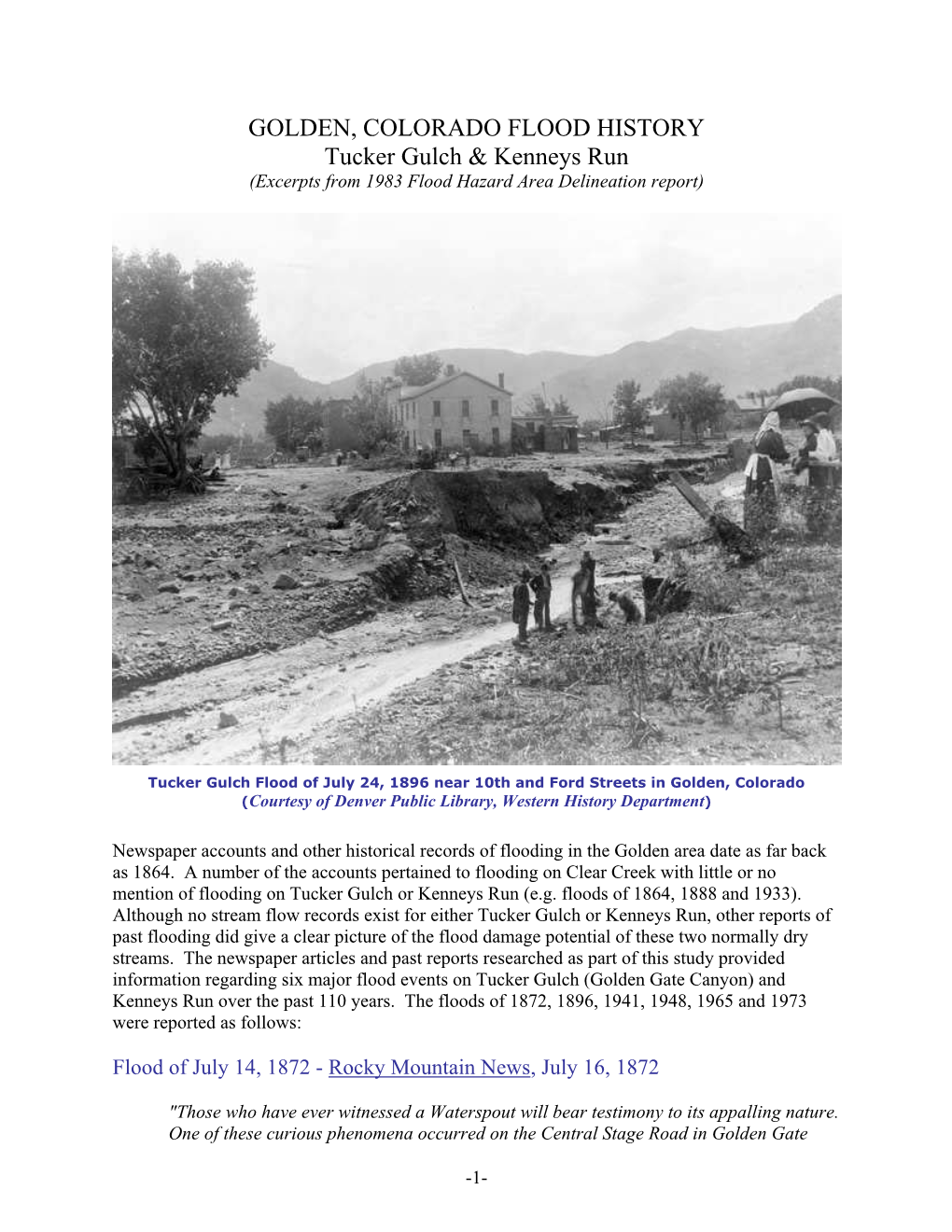 GOLDEN, COLORADO FLOOD HISTORY Tucker Gulch & Kenneys