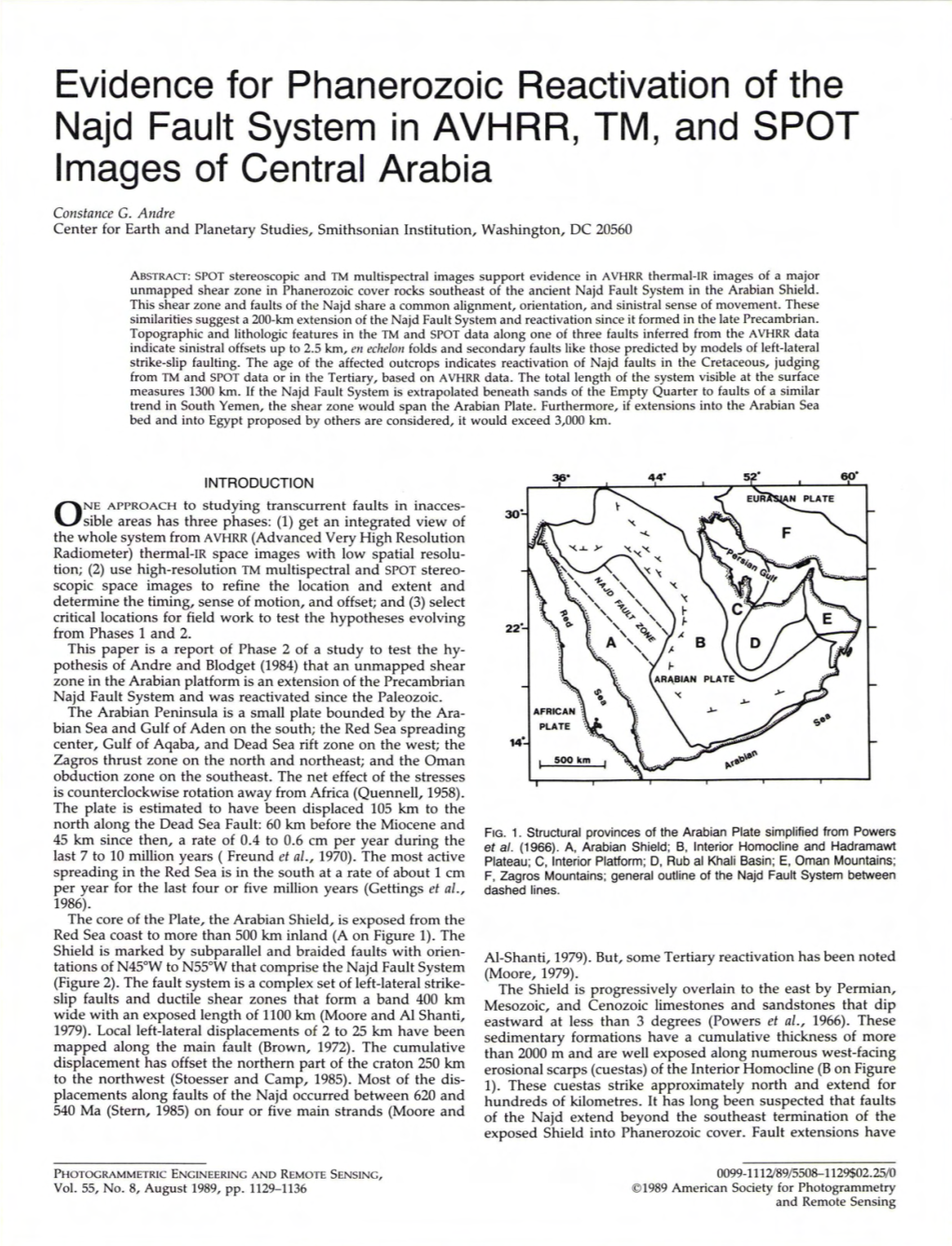 Evidence for Phanerozoic Reactivation of the Najd Fault System in AVHRR, TM, and SPOT Images of Central Arabia