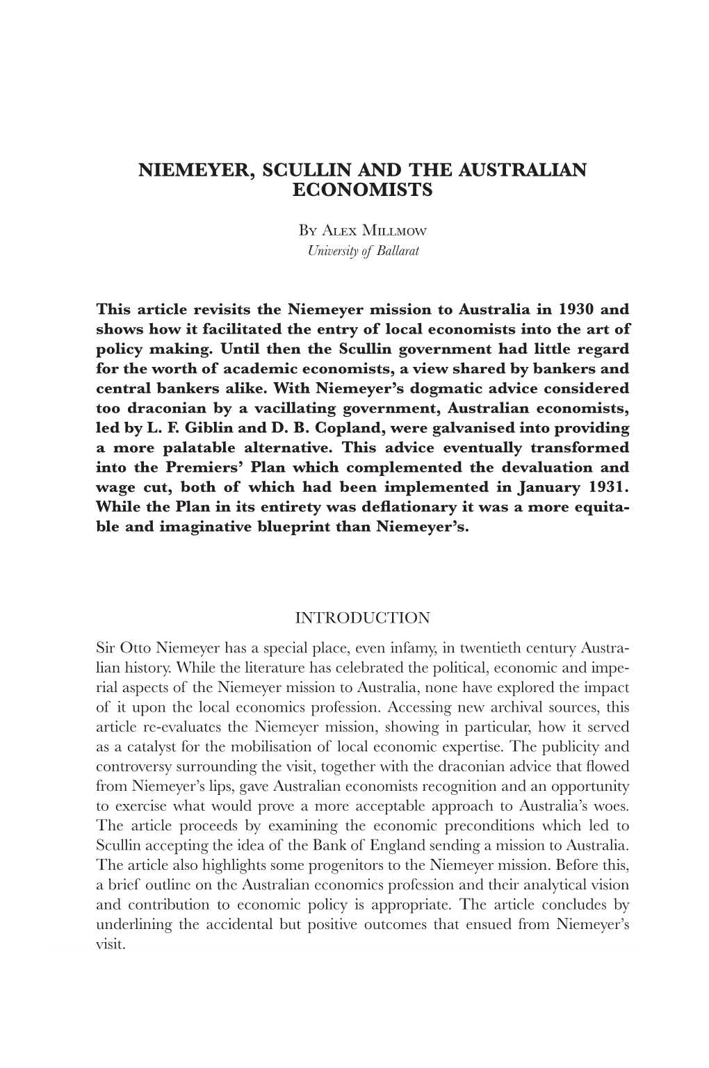Niemeyer, Scullin and the Australian Economists