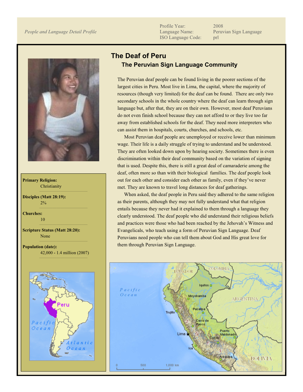 The Deaf of Peru the Peruvian Sign Language Community