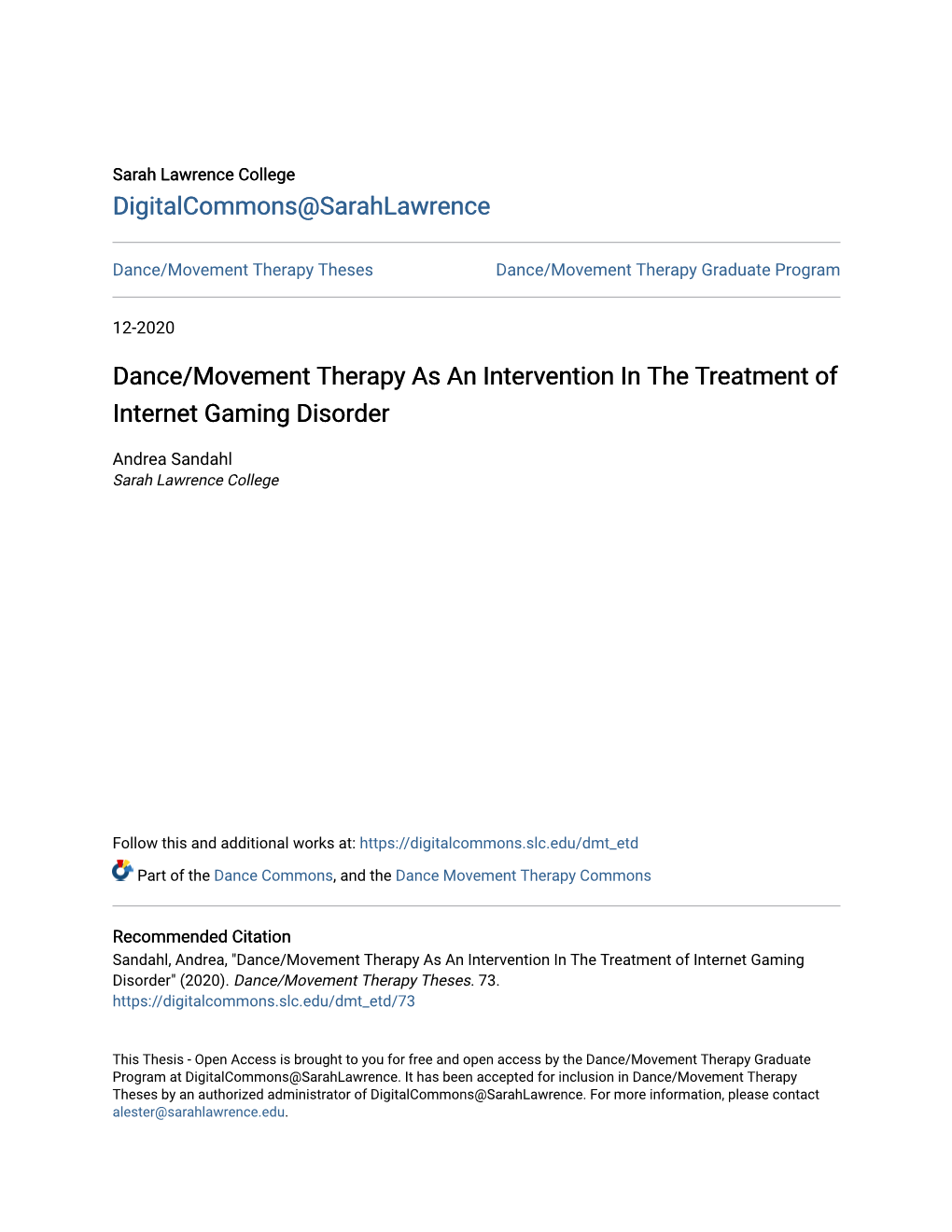 Dance/Movement Therapy As an Intervention in the Treatment of Internet Gaming Disorder
