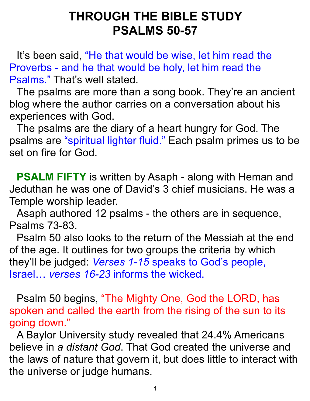 Through the Bible Study Psalms 50-57