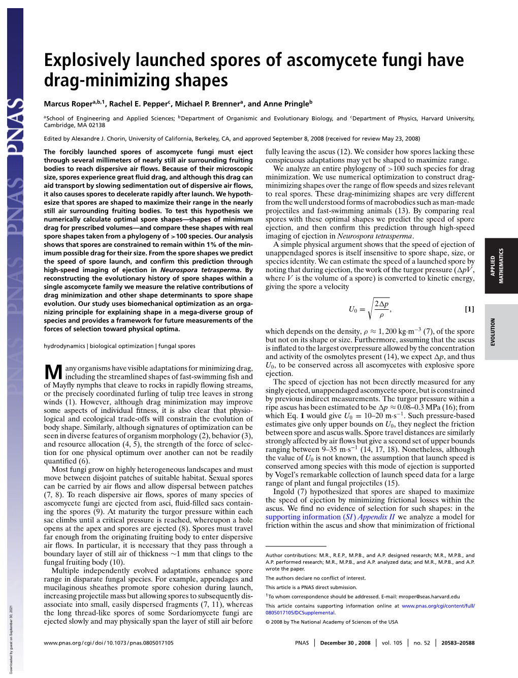 Explosively Launched Spores of Ascomycete Fungi Have Drag