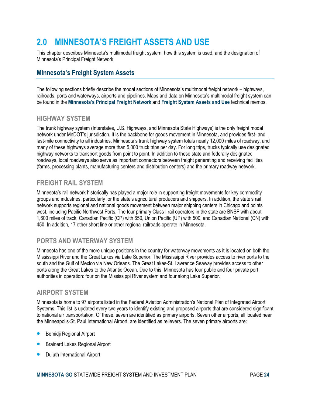 Minnesota Statewide Freight System and Investment Plan