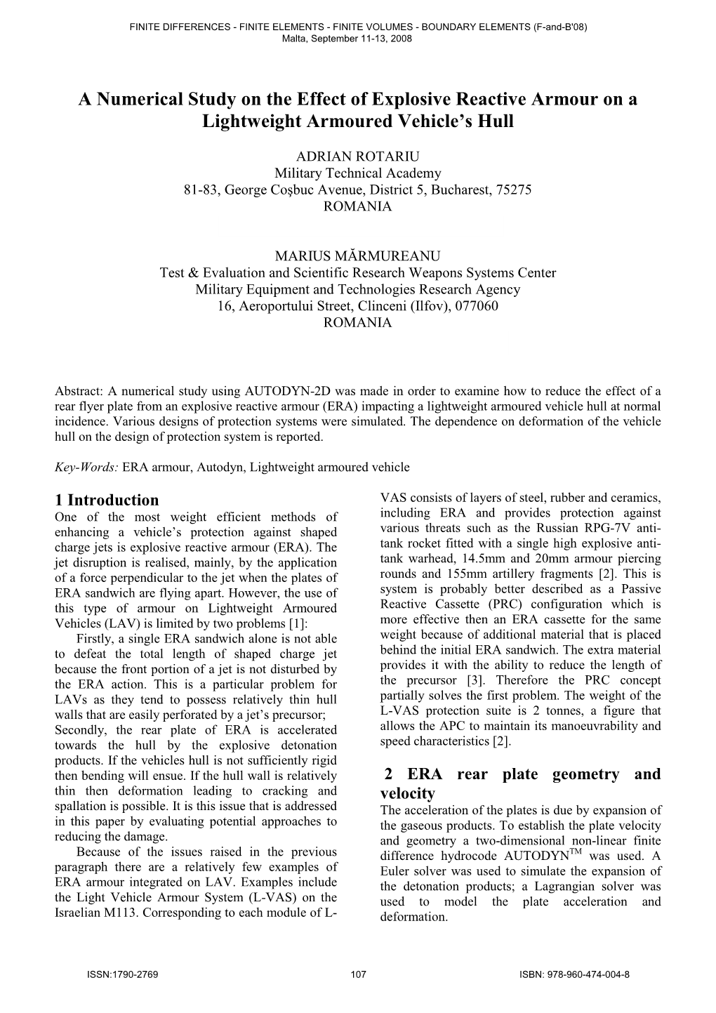 A Numerical Study on the Effect of Explosive Reactive Armour on a Lightweight Armoured Vehicle's Hull