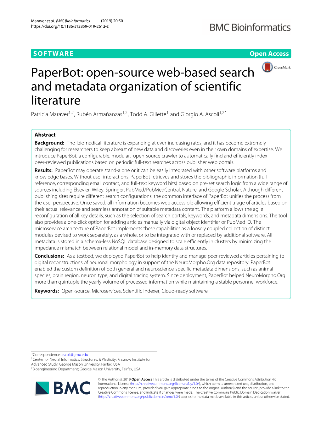 Paperbot: Open-Source Web-Based Search and Metadata Organization of Scientific Literature Patricia Maraver1,2, Rubén Armañanzas1,2, Todd A