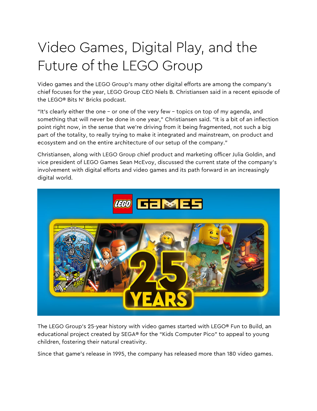 Video Games, Digital Play, and the Future of the LEGO Group