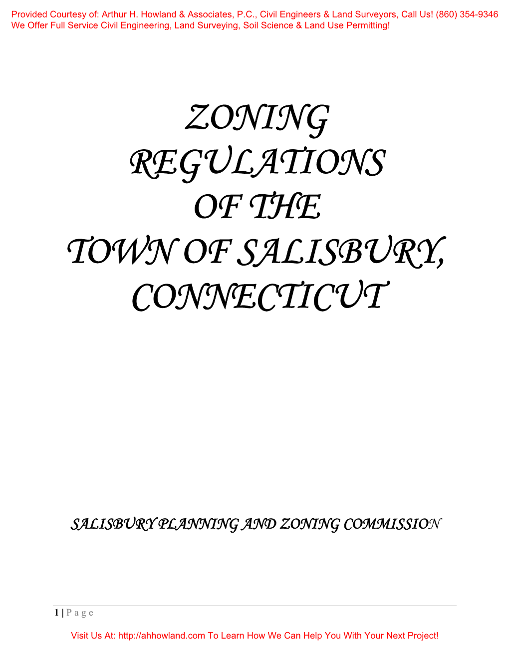 Zoning Regulations of the Town of Salisbury, Connecticut