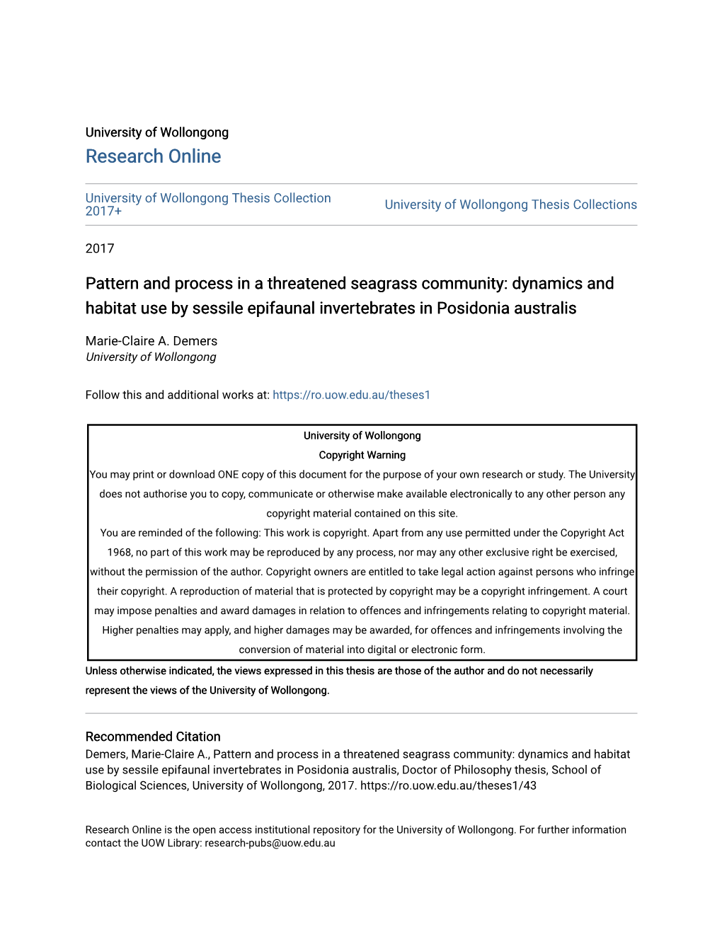 Pattern and Process in a Threatened Seagrass Community: Dynamics and Habitat Use by Sessile Epifaunal Invertebrates in Posidonia Australis