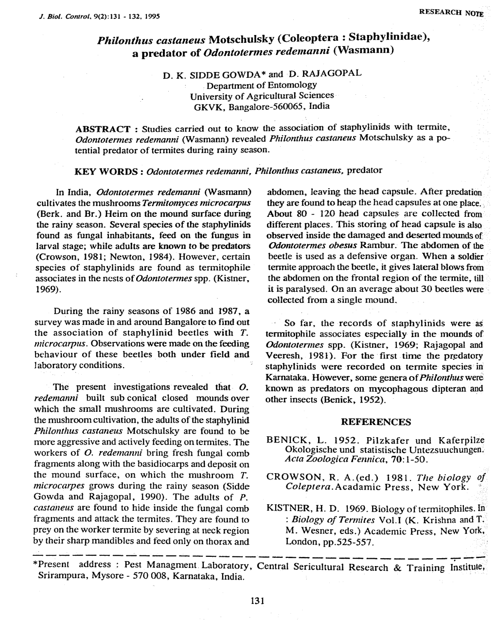 A Predator of Odontotermes Redemanni (Wasmann)