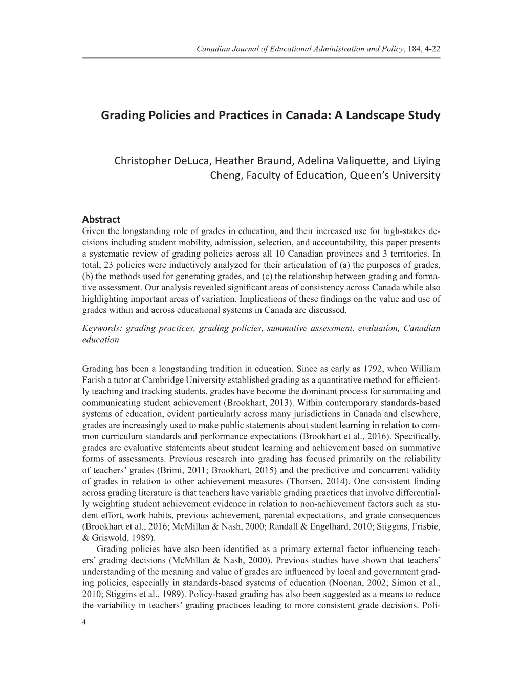 Grading Policies and Practices in Canada: a Landscape Study