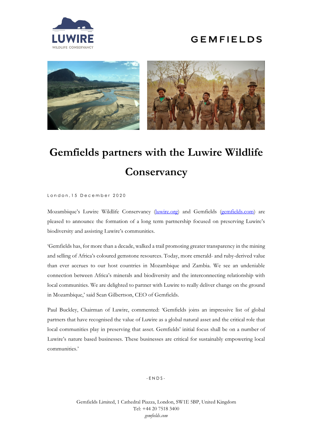Gemfields Partners with the Luwire Wildlife Conservancy