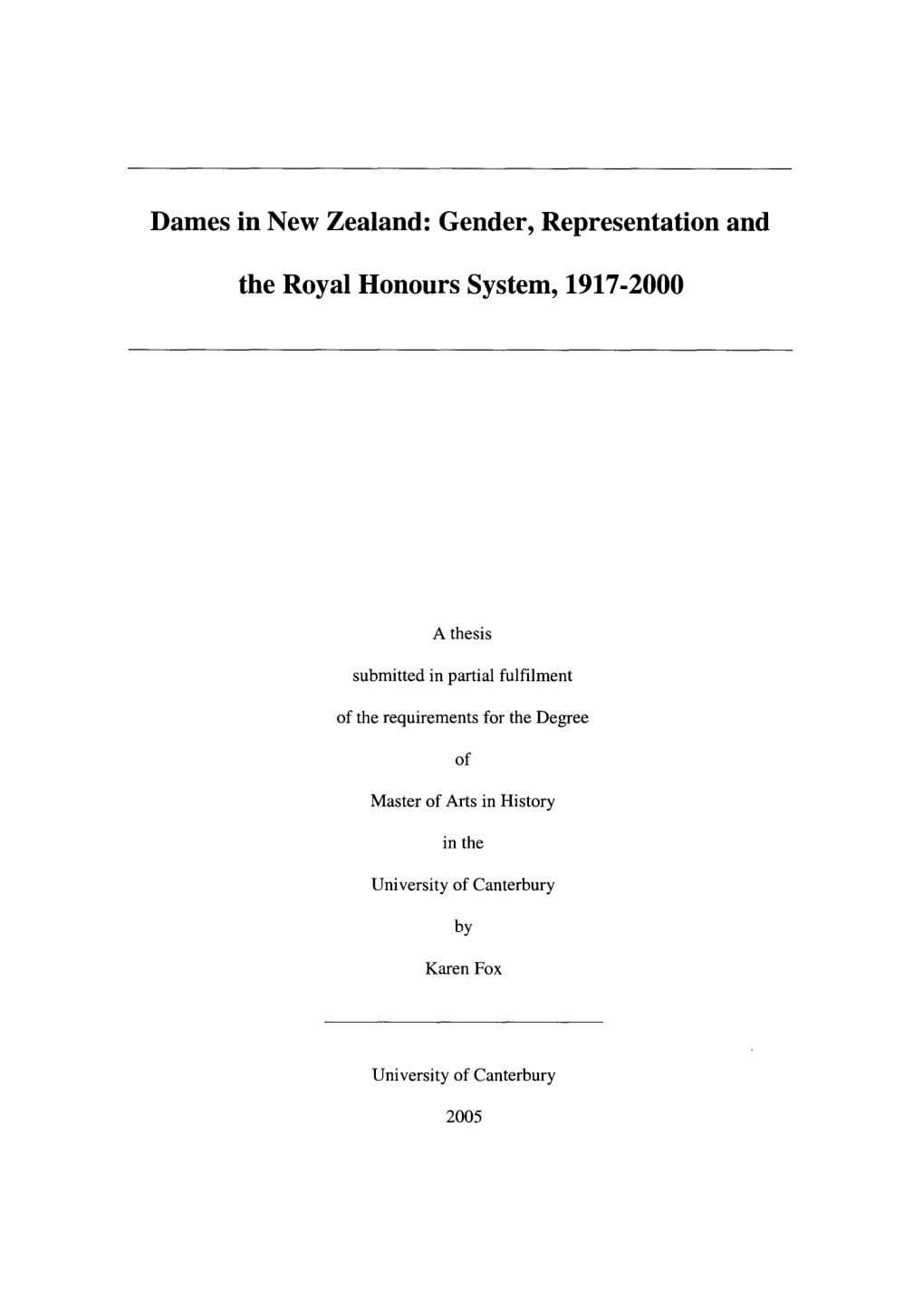 Dames in New Zealand: Gender, Representation And