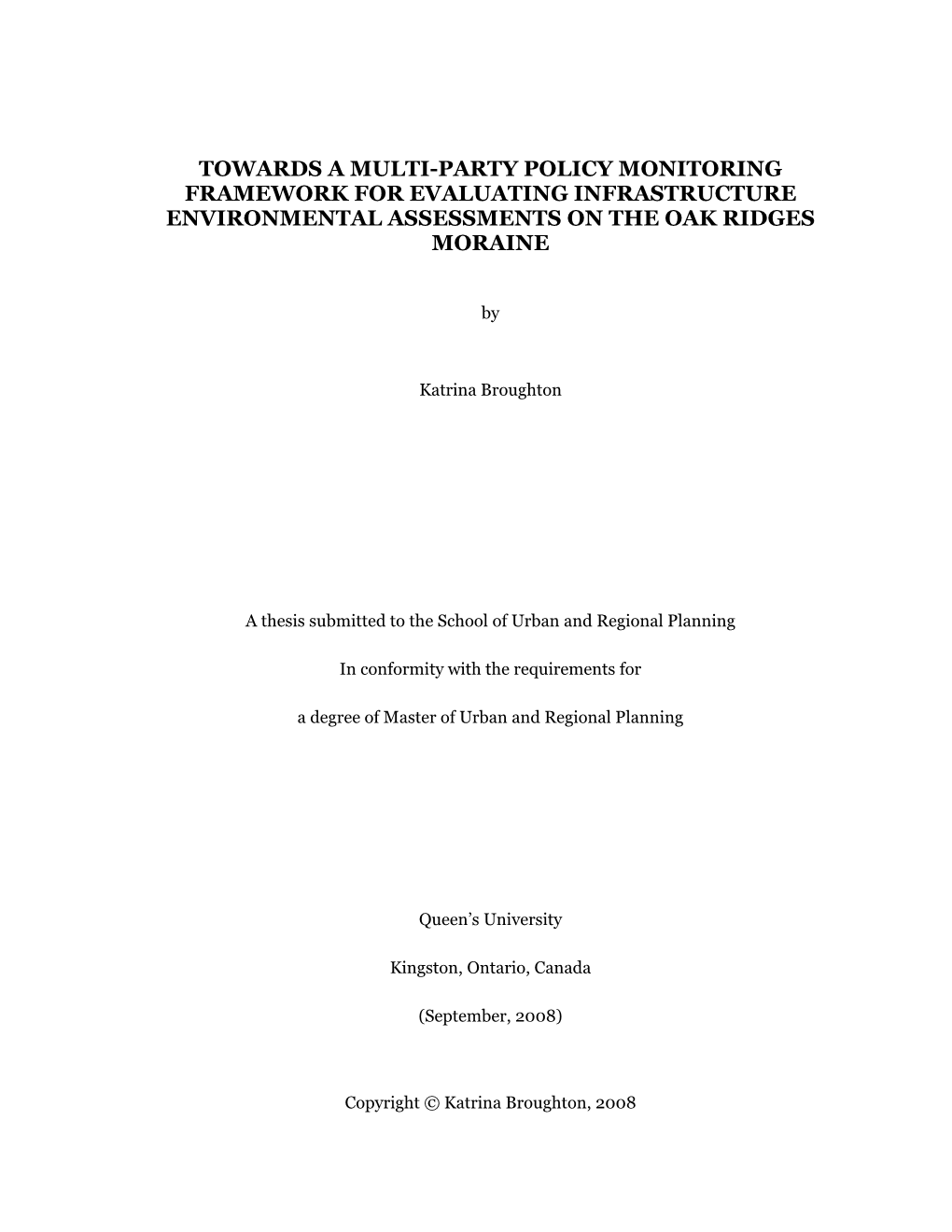 Environmental Assessments on the Oak Ridges Moraine