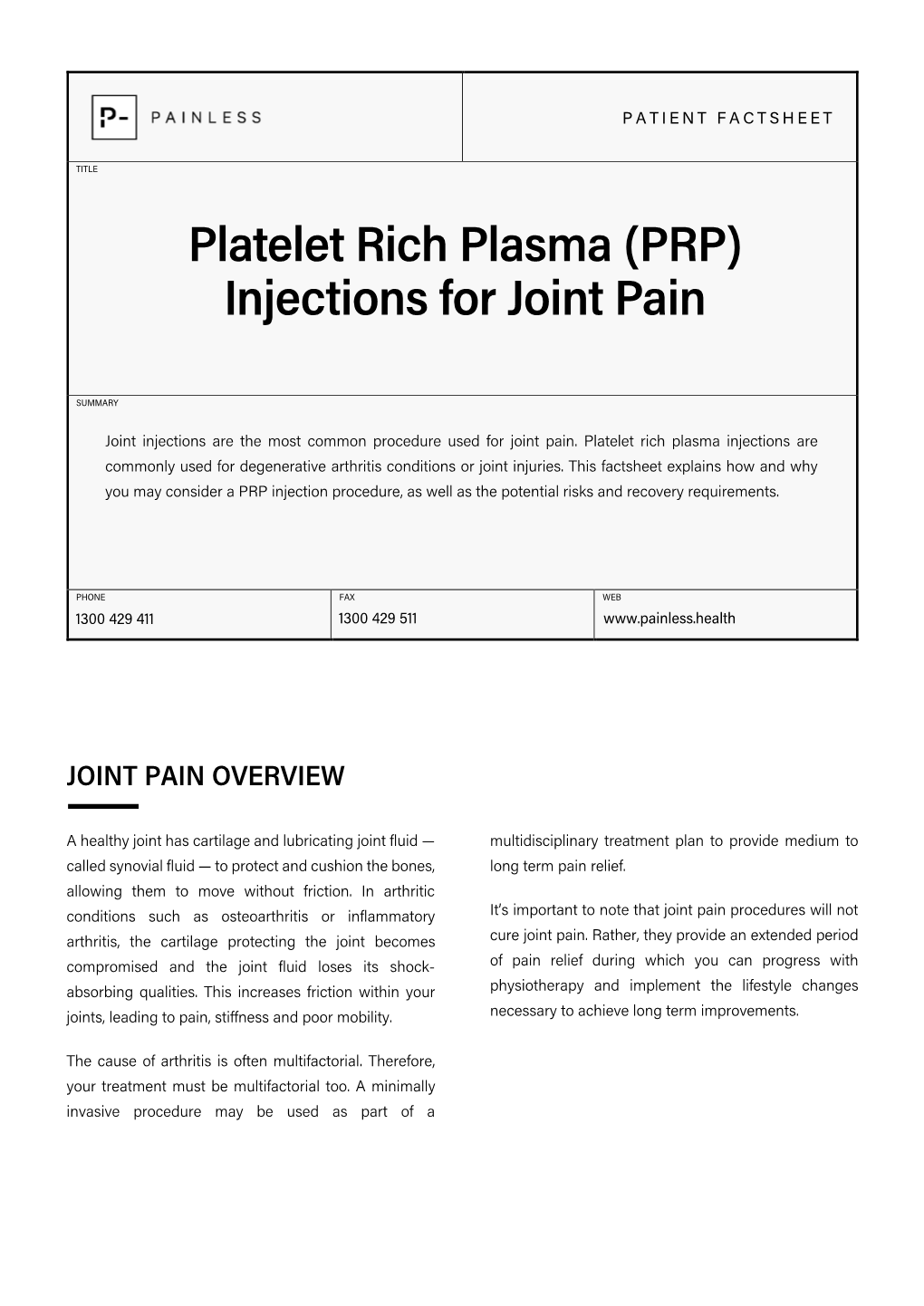 Platelet Rich Plasma (PRP) Injections for Joint Pain
